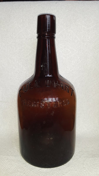 WRITE & TAYLOR DISTILLERS LOUISVILLE, KY. FULL QUART REGISTERED AMBER WHISKY BOTTLE