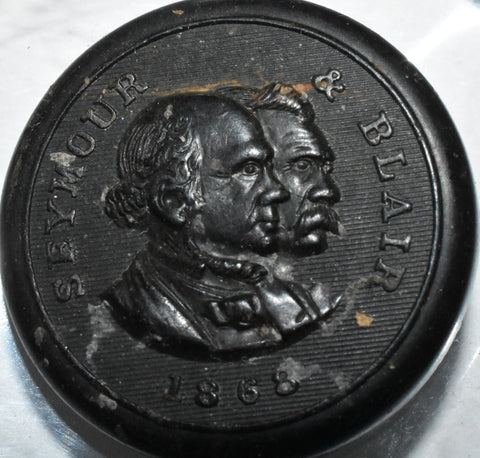 1868 Seymour & Blair presidential button with intact shank (Goodyear's 1851)