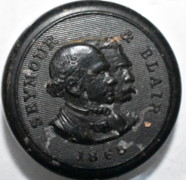 1868 Seymour & Blair presidential button with intact shank (Goodyear's 1851)